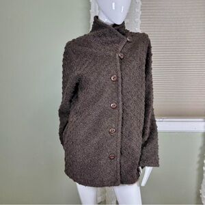 Cozy Textured Brown Button-Up Women's Coat